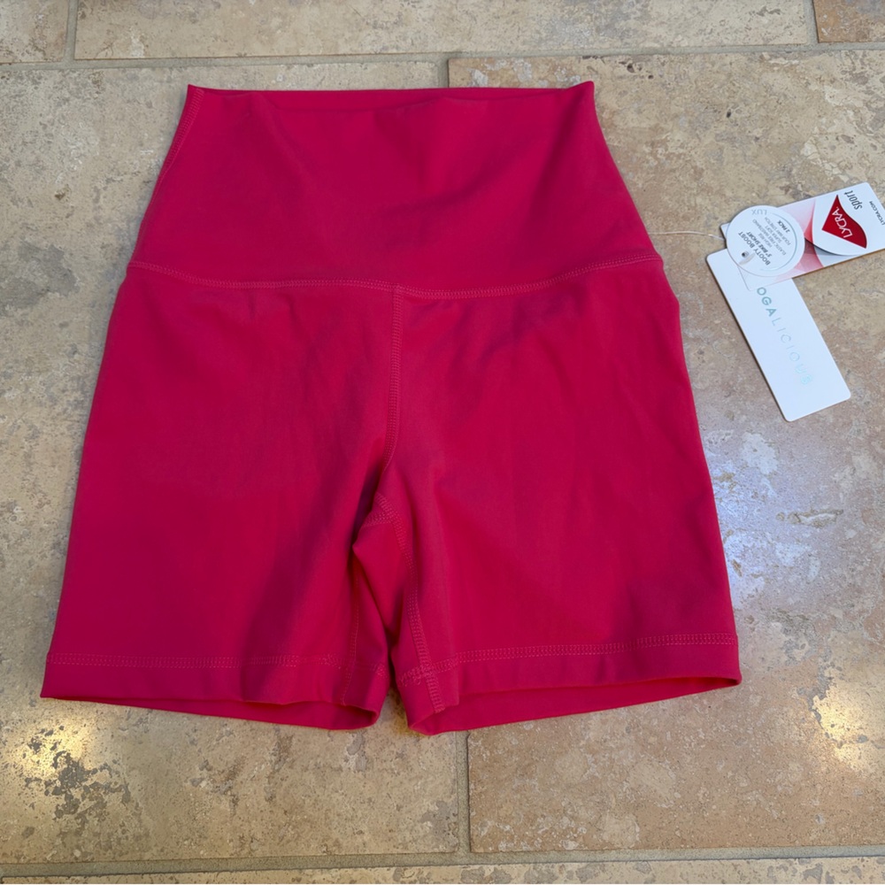 Yogalicious Women’s Booty Boost 5” High Rise Bike Short Raspberry Sorbet- NWT